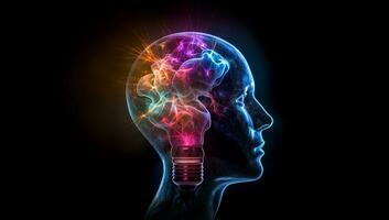 cerebral iluminación - Unión de mente y creatividad en el lámpara de pensamiento. brillante ideación - ligero tu mente con innovador ideas generativo ai, foto