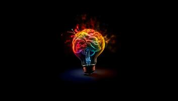 Cerebral Illumination - Union of Mind and Creativity in the Lamp of Thought. Brilliant Ideation - Light Your Mind with Innovative Ideas Generative AI, photo