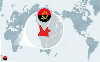 Pacific Centered World map with magnified Angola. Flag and map of Angola. vector