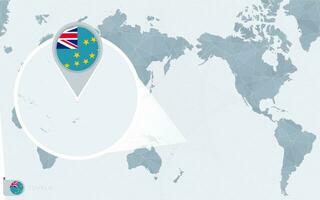 Pacific Centered World map with magnified Tuvalu. Flag and map of Tuvalu. vector