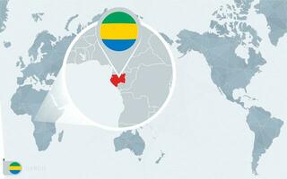 Pacific Centered World map with magnified Gabon. Flag and map of Gabon. vector