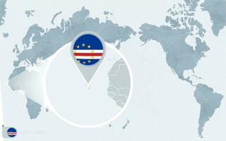 Pacific Centered World map with magnified Cape Verde. Flag and map of Cape Verde. vector