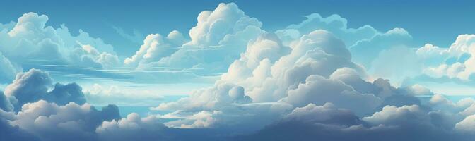 un sereno y encantador azul cielo fondo, adornado con suave blanco nubes suavemente flotante. pacífico azul cielo con nubes generativo ai, foto