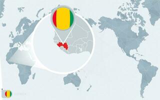 Pacific Centered World map with magnified Guinea. Flag and map of Guinea. vector