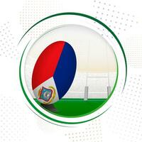 Flag of Sint Maarten on rugby ball. Round rugby icon with flag of Sint Maarten. vector