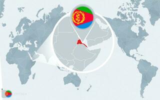 Pacific Centered World map with magnified Eritrea. Flag and map of Eritrea. vector