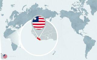 Pacific Centered World map with magnified Liberia. Flag and map of Liberia. vector