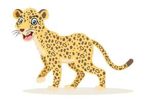 Cute smiling leopard cartoon character vector illustration on white background