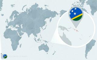 Pacific Centered World map with magnified Solomon Islands. Flag and map of Solomon Islands. vector