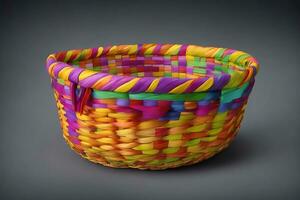 Shopping bag Empty Wicker basket with vibrant colors, AI generated Free Photo