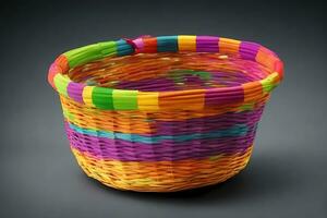 Shopping bag Empty Wicker basket with vibrant colors, AI generated Free Photo