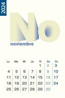 Minimalist calendar template for November 2024, vector calendar in Spanish language.