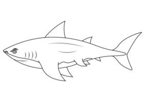 Black and white shark cartoon character vector. Coloring page of cartoon shark vector