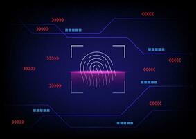 Cyber security and cyber crime concept. Scanning electronic thumb fingerprint on futuristic technology abstract background. Digital protection data. Hacker protection. vector