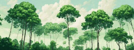 Looking up at the green tops of trees.. AI generated photo