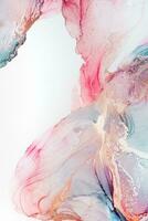Painting created with alcohol ink. Soft smooth color transitions combined with clear gold and silver edges. Blue, pink, green abstract color combination. photo