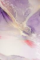 Painting created with alcohol ink. Soft smooth color transitions combined with clear gold and silver edges. Blue, pink, green abstract color combination. photo
