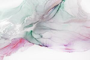 Painting created with alcohol ink. Soft smooth color transitions combined with clear gold and silver edges. Blue, pink, green abstract color combination. photo