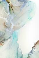 Painting created with alcohol ink. Soft smooth color transitions combined with clear gold and silver edges. Blue, pink, green abstract color combination. photo