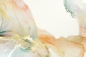 Painting created with alcohol ink. Soft smooth color transitions combined with clear gold and silver edges. Blue, pink, green abstract color combination. photo