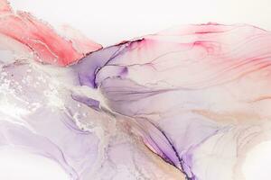 Painting created with alcohol ink. Soft smooth color transitions combined with clear gold and silver edges. Blue, pink, green abstract color combination. photo