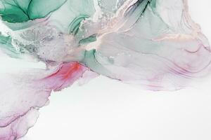 Painting created with alcohol ink. Soft smooth color transitions combined with clear gold and silver edges. Blue, pink, green abstract color combination. photo