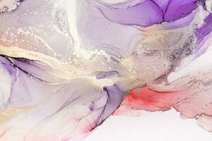 Painting created with alcohol ink. Soft smooth color transitions combined with clear gold and silver edges. Blue, pink, green abstract color combination. photo