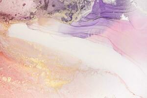Painting created with alcohol ink. Soft smooth color transitions combined with clear gold and silver edges. Blue, pink, green abstract color combination. photo