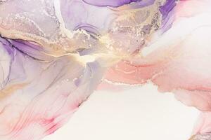 Painting created with alcohol ink. Soft smooth color transitions combined with clear gold and silver edges. Blue, pink, green abstract color combination. photo