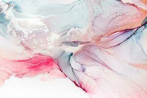 Painting created with alcohol ink. Soft smooth color transitions combined with clear gold and silver edges. Blue, pink, green abstract color combination. photo