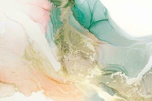 Painting created with alcohol ink. Soft smooth color transitions combined with clear gold and silver edges. Blue, pink, green abstract color combination. photo