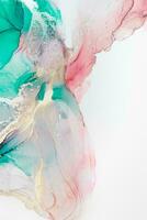 Painting created with alcohol ink. Soft smooth color transitions combined with clear gold and silver edges. Blue, pink, green abstract color combination. photo