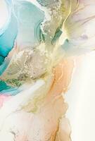 Painting created with alcohol ink. Soft smooth color transitions combined with clear gold and silver edges. Blue, pink, green abstract color combination. photo