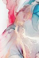 Painting created with alcohol ink. Soft smooth color transitions combined with clear gold and silver edges. Blue, pink, green abstract color combination. photo