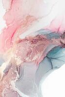 Painting created with alcohol ink. Soft smooth color transitions combined with clear gold and silver edges. Blue, pink, green abstract color combination. photo