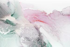 Painting created with alcohol ink. Soft smooth color transitions combined with clear gold and silver edges. Blue, pink, green abstract color combination. photo