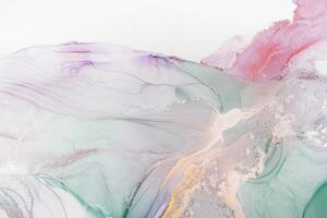 Painting created with alcohol ink. Soft smooth color transitions combined with clear gold and silver edges. Blue, pink, green abstract color combination. photo