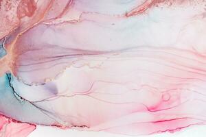 Painting created with alcohol ink. Soft smooth color transitions combined with clear gold and silver edges. Blue, pink, green abstract color combination. photo