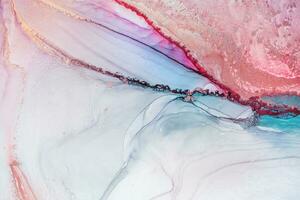 Painting created with alcohol ink. Soft smooth color transitions combined with clear gold and silver edges. Blue, pink, green abstract color combination. photo