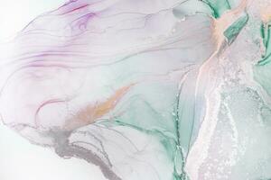 Painting created with alcohol ink. Soft smooth color transitions combined with clear gold and silver edges. Blue, pink, green abstract color combination. photo