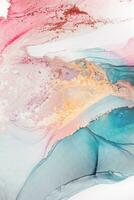 Painting created with alcohol ink. Soft smooth color transitions combined with clear gold and silver edges. Blue, pink, green abstract color combination. photo