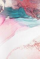 Painting created with alcohol ink. Soft smooth color transitions combined with clear gold and silver edges. Blue, pink, green abstract color combination. photo