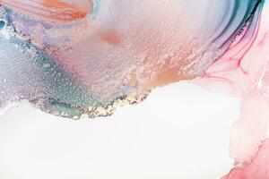 Painting created with alcohol ink. Soft smooth color transitions combined with clear gold and silver edges. Blue, pink, green abstract color combination. photo