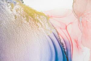 Alcohol ink sea texture. Artistic bright splash. Liquid artwork. Abstract ethereal swirl. Fragment of artwork. Trendy modern art. Inspired by the sky, as well as steam and smoke. photo