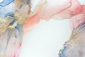 Alcohol ink sea texture. Artistic bright splash. Liquid artwork. Abstract ethereal swirl. Fragment of artwork. Trendy modern art. Inspired by the sky, as well as steam and smoke. photo
