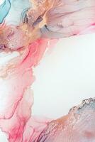 Painting created with alcohol ink. Soft smooth color transitions combined with clear gold and silver edges. Blue, pink, green abstract color combination. photo
