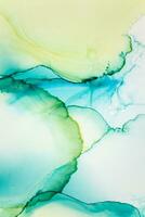 Painting created with alcohol ink. Soft smooth color transitions combined with clear gold and silver edges. Blue, pink, green abstract color combination. photo