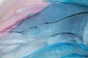 Painting created with alcohol ink. Soft smooth color transitions combined with clear gold and silver edges. Blue, pink, green abstract color combination. photo