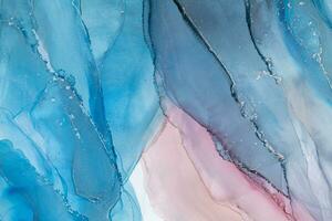 Painting created with alcohol ink. Soft smooth color transitions combined with clear gold and silver edges. Blue, pink, green abstract color combination. photo