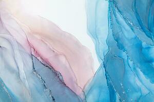 Painting created with alcohol ink. Soft smooth color transitions combined with clear gold and silver edges. Blue, pink, green abstract color combination. photo